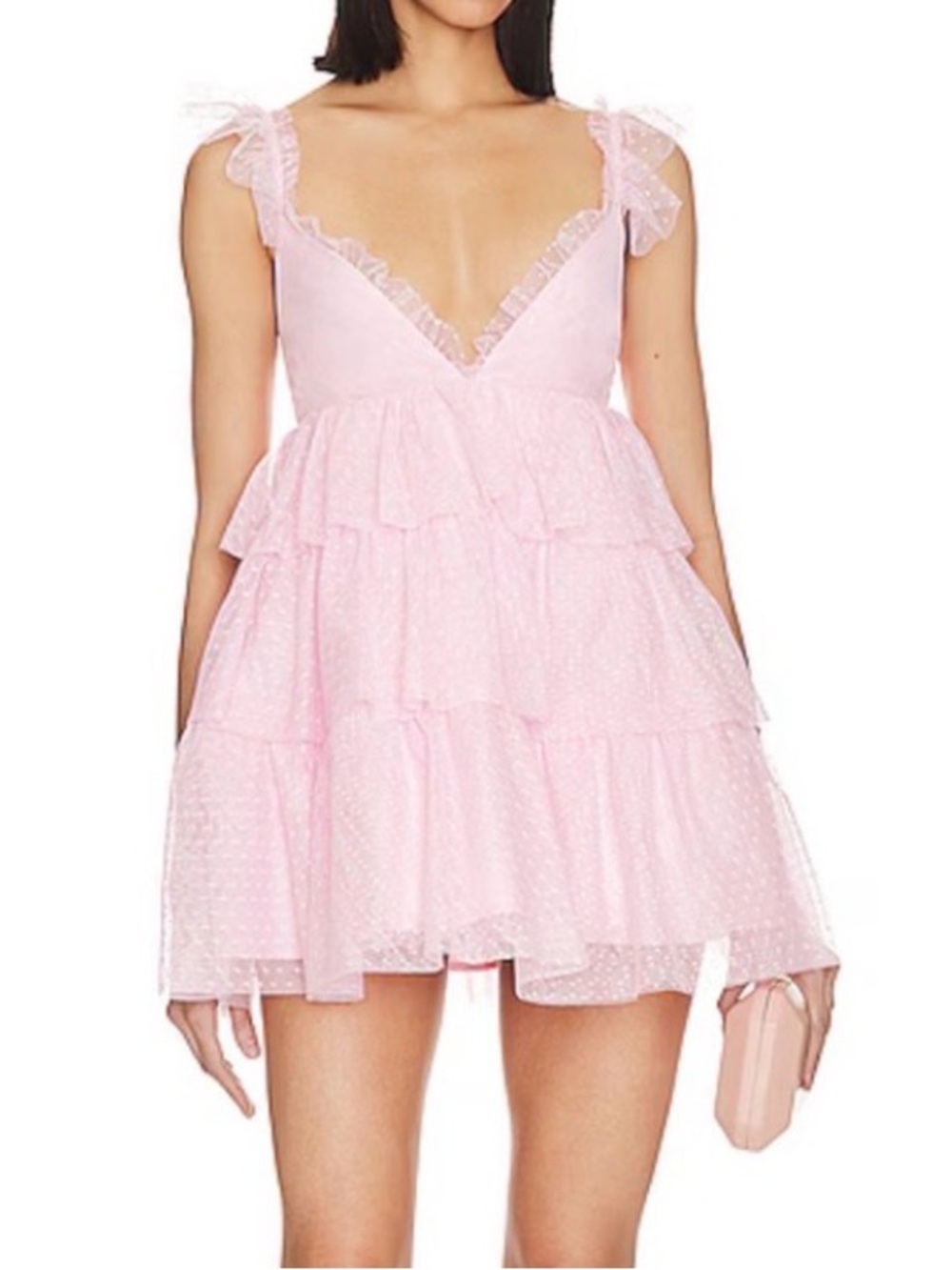 REVOLVE Pink Tiered Ruffle Mini Dress